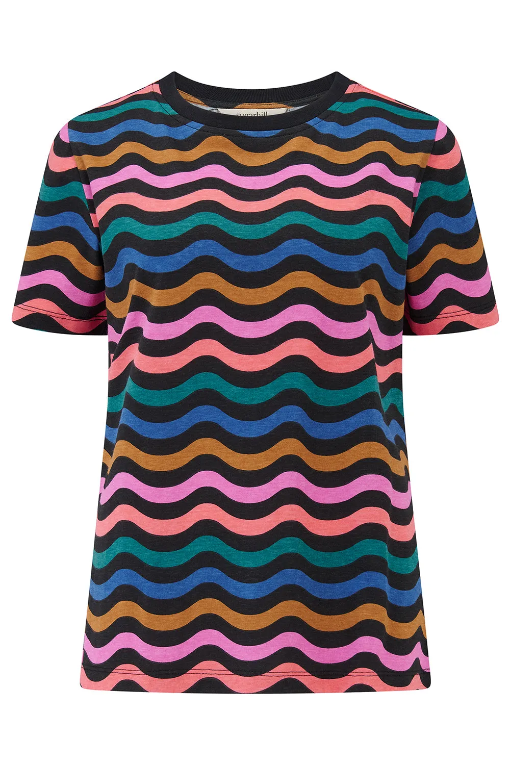 Maggie T-Shirt - Black/Multi. Wavy Chevron