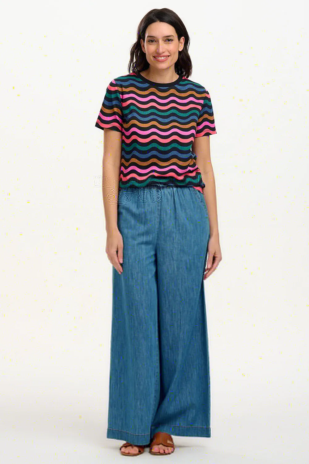 Maggie T-Shirt - Black/Multi. Wavy Chevron