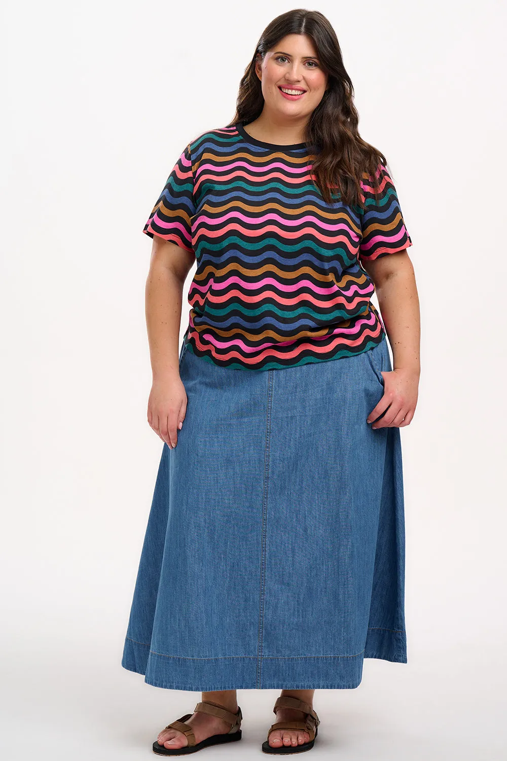 Maggie T-Shirt - Black/Multi. Wavy Chevron