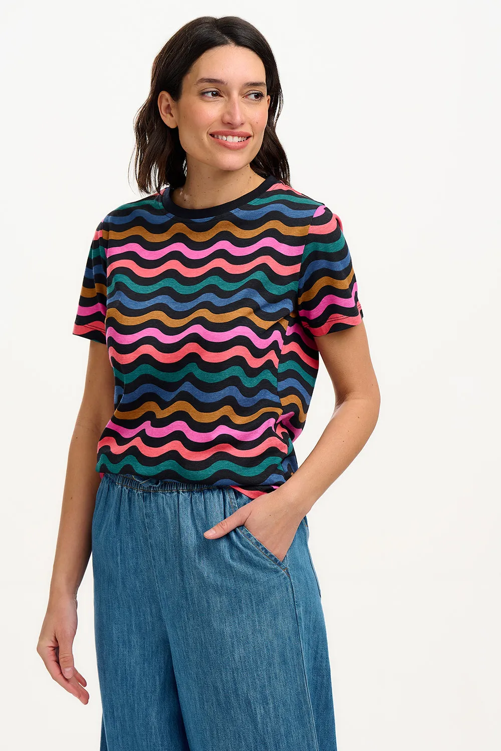 Maggie T-Shirt - Black/Multi. Wavy Chevron