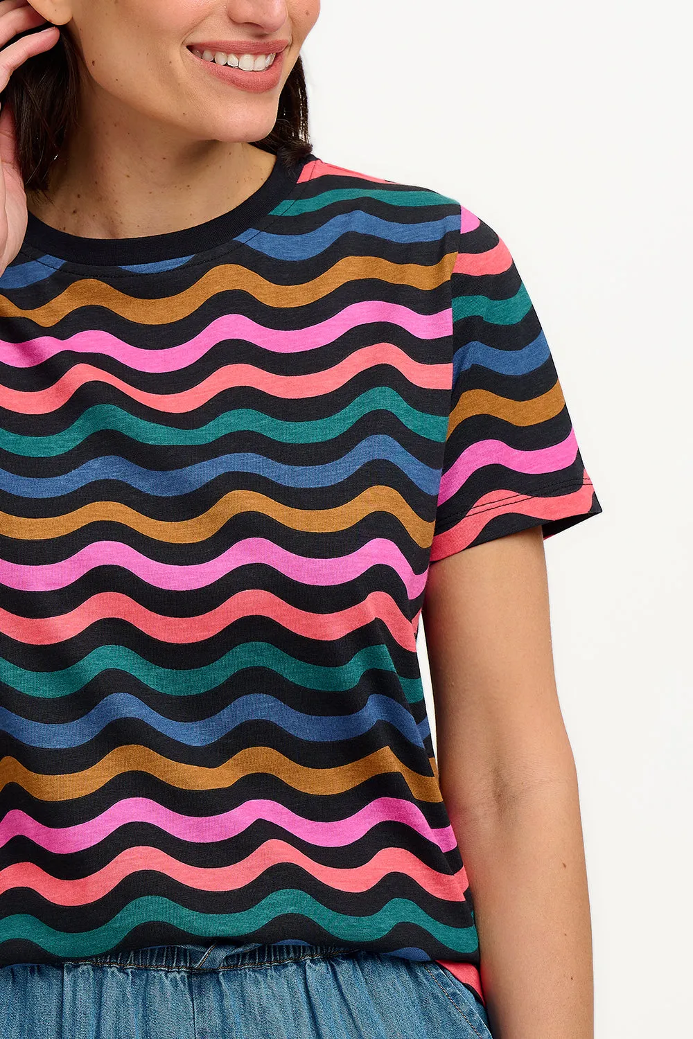 Maggie T-Shirt - Black/Multi. Wavy Chevron