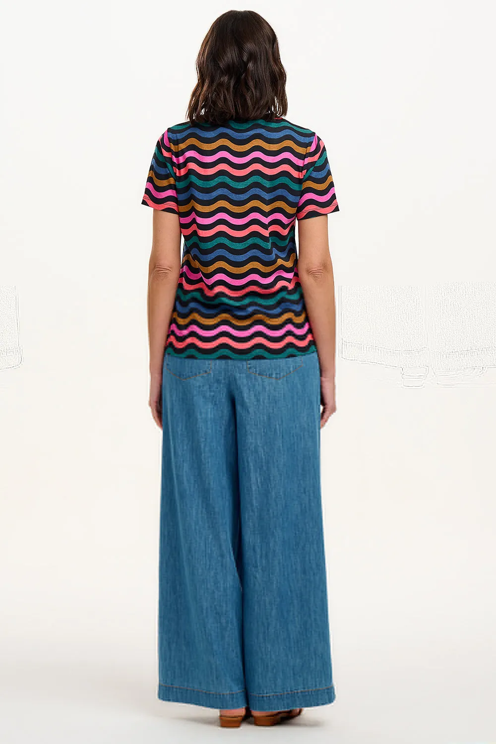 Maggie T-Shirt - Black/Multi. Wavy Chevron
