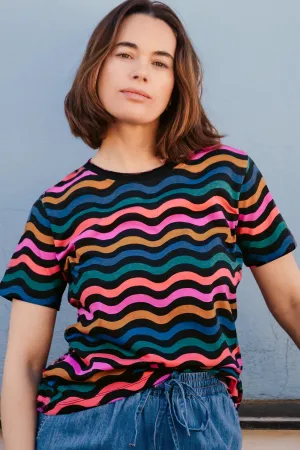Maggie T-Shirt - Black/Multi. Wavy Chevron
