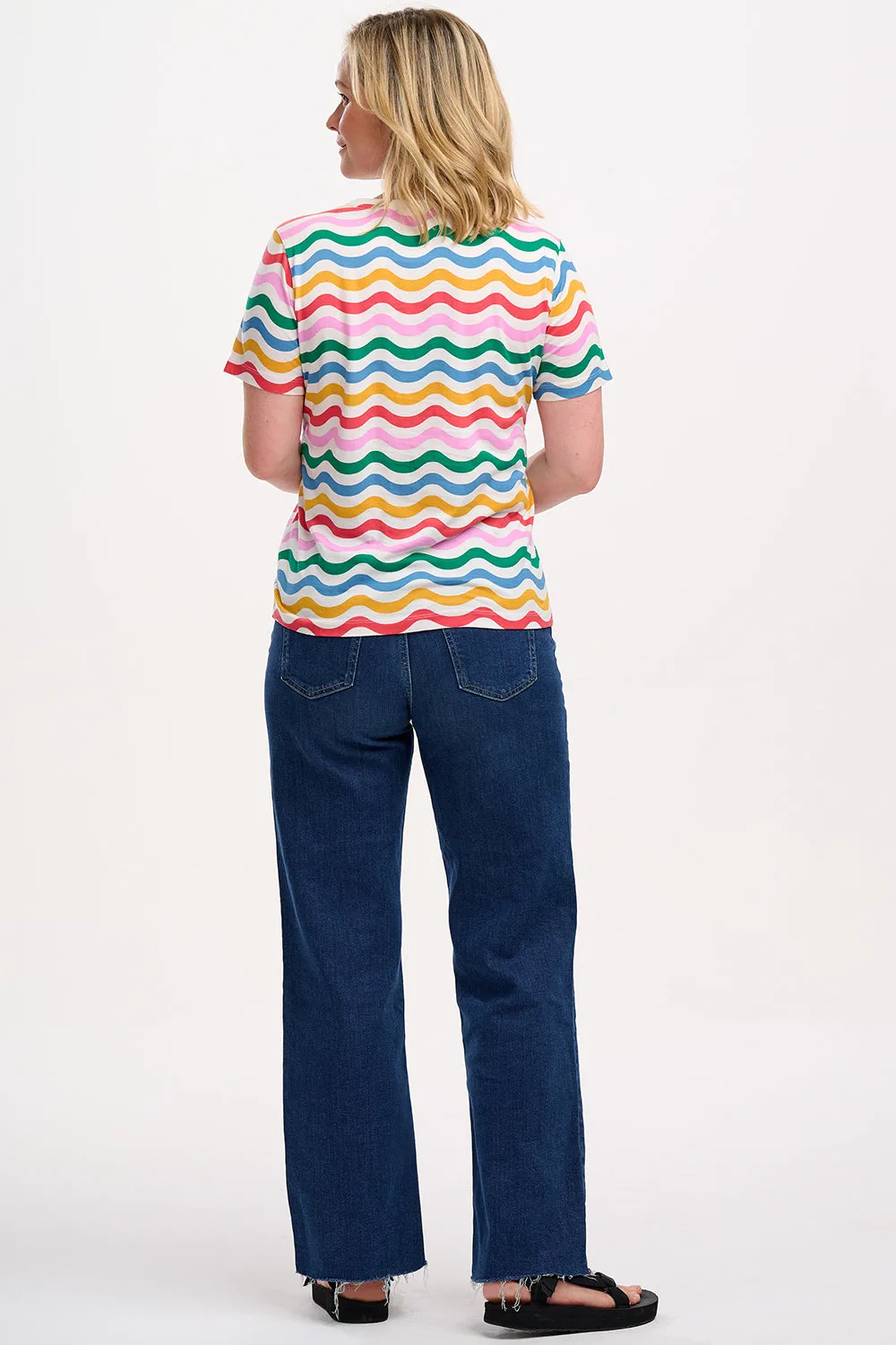 Maggie T-Shirt - Multi. Wavy Rainbow Stripes