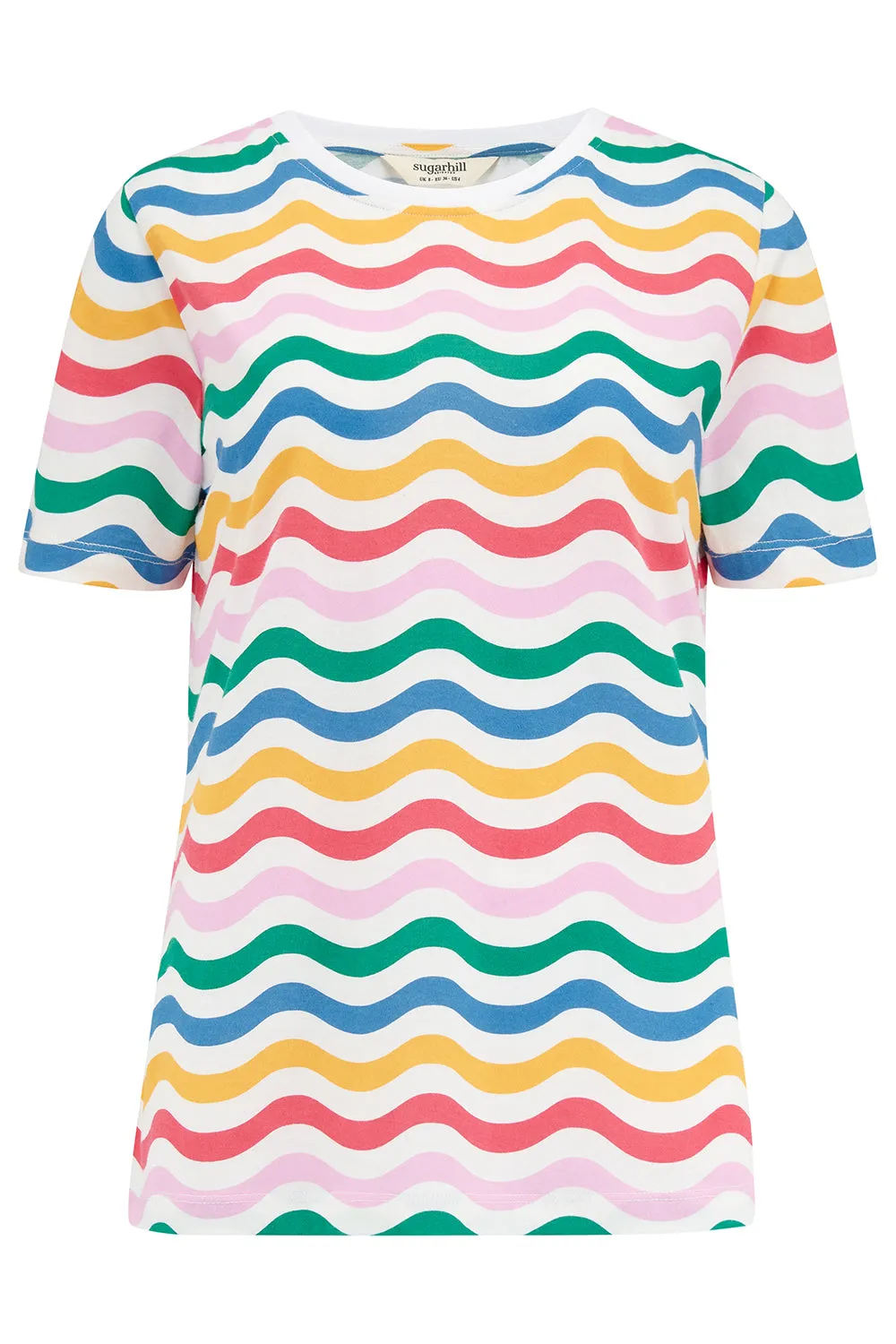 Maggie T-Shirt - Multi. Wavy Rainbow Stripes