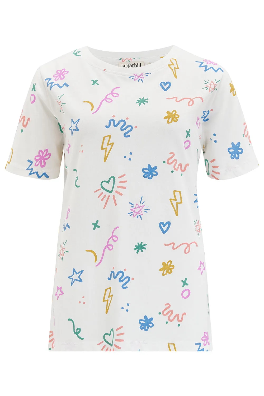 Maggie T-shirt - Off-White. Doodle Print