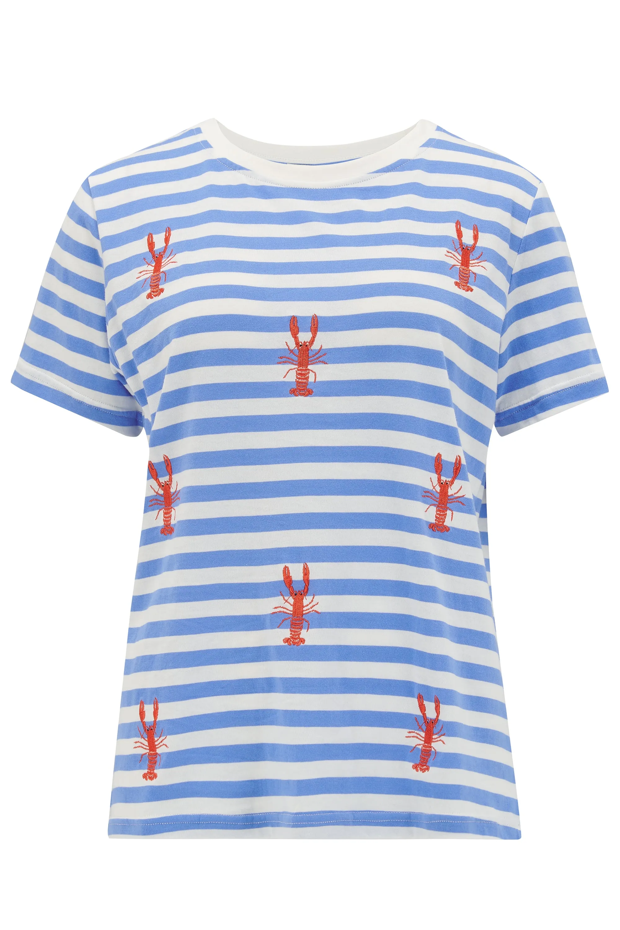 Maggie T-shirt - Off-White/Blue. Lobster Embroidery