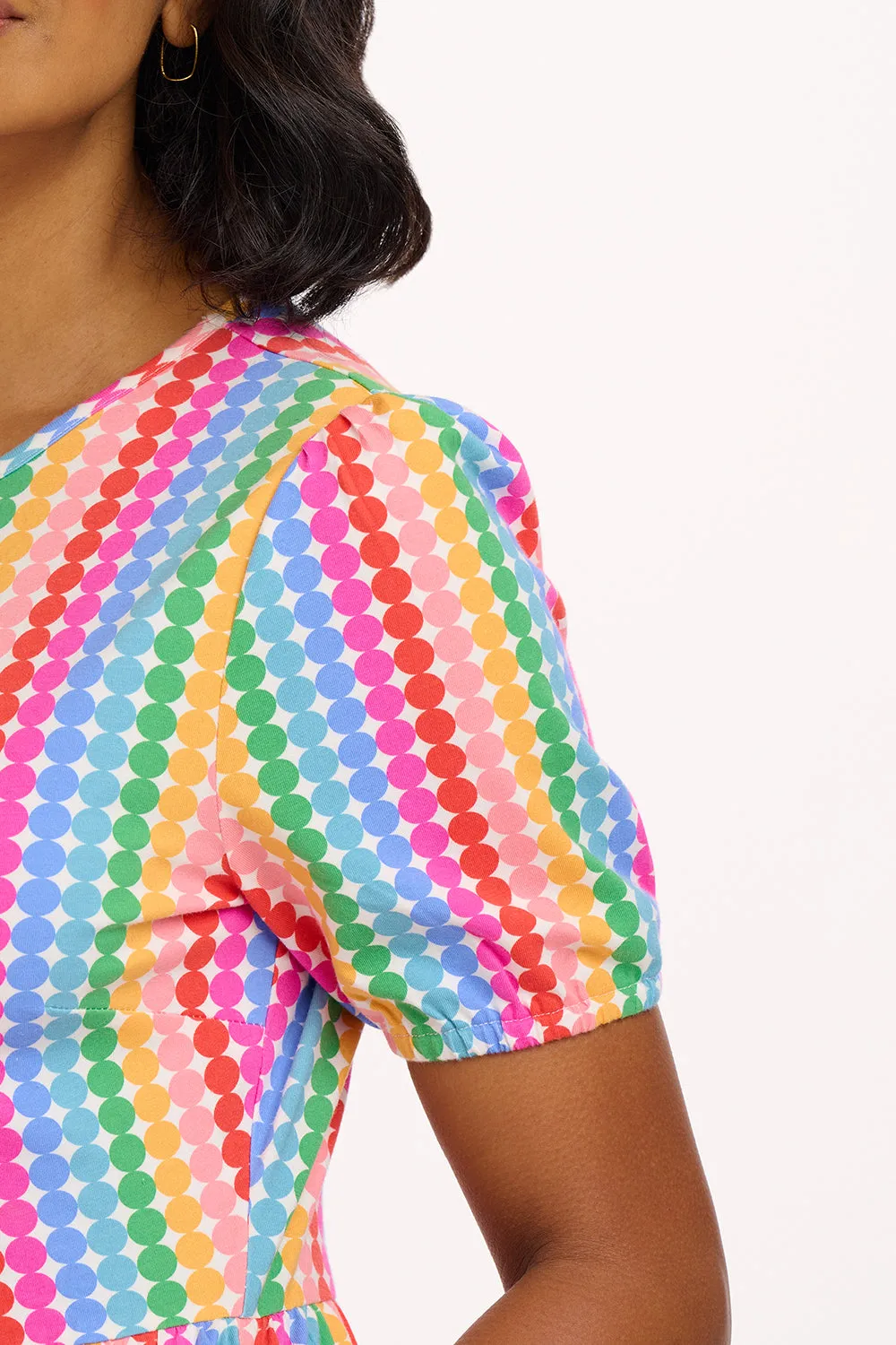 Minerva Midi Jersey Tiered Dress - Multi. Rainbow Circles
