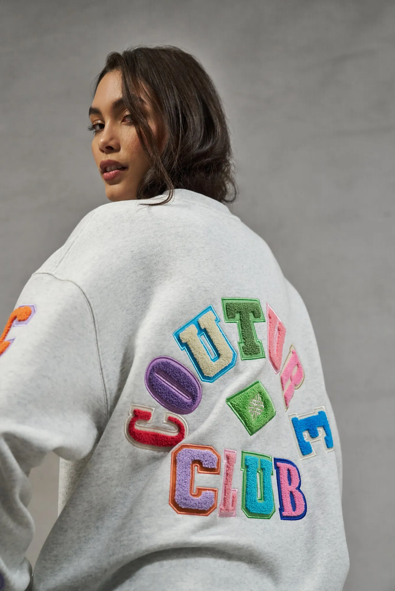 MULTIBADGED CHENILLE SWEATSHIRT - GREY MARL
