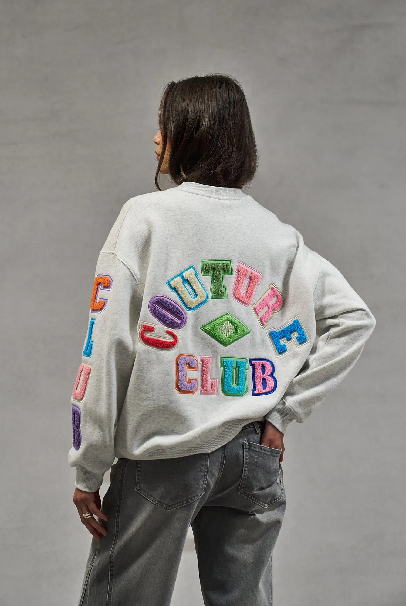 MULTIBADGED CHENILLE SWEATSHIRT - GREY MARL