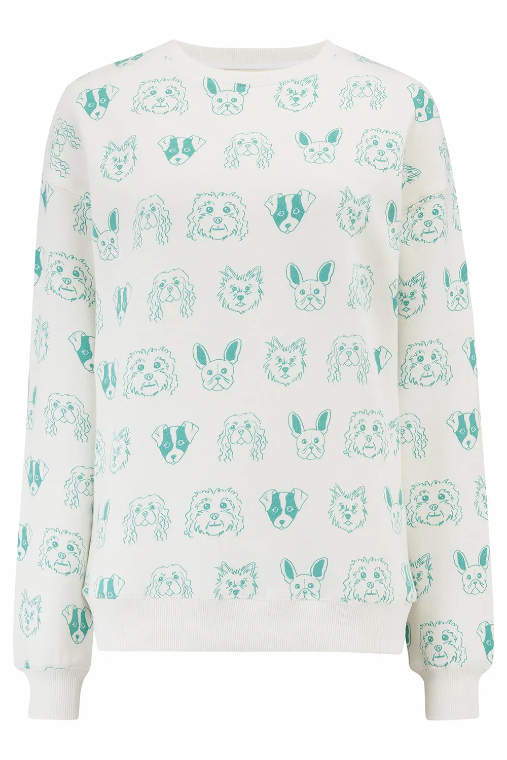 Noah Sweatshirt - Off-White/Green. Sketched Dogs