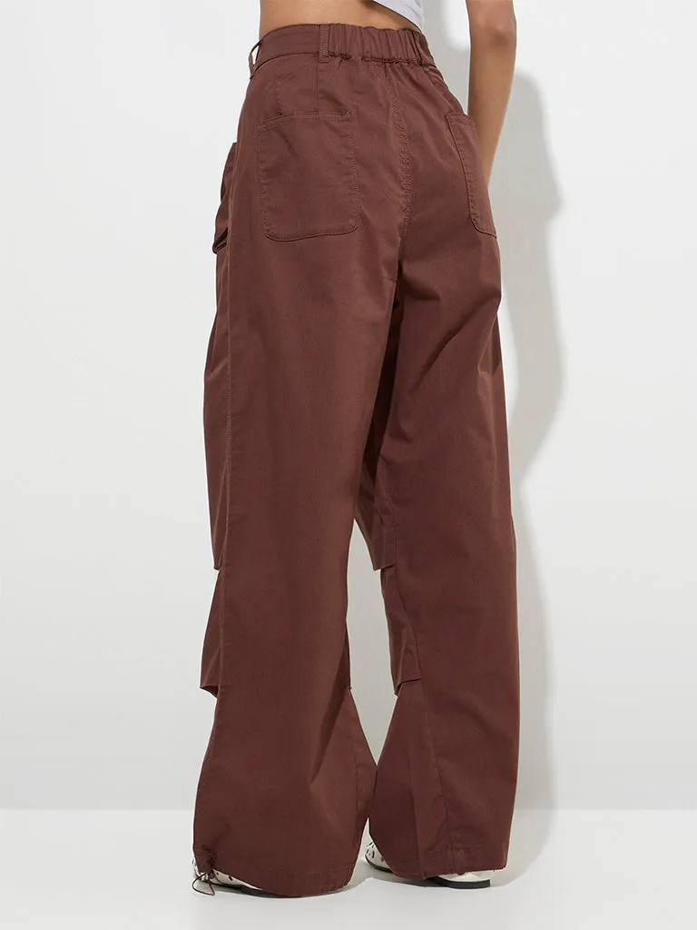 Nuon Brown Cotton-Blend High-Rise Trousers