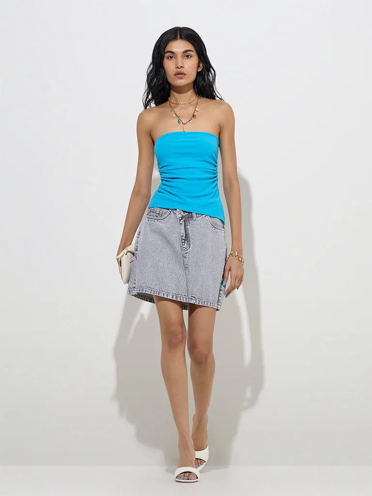 Nuon Grey Faded Mid-Rise Denim Skirt