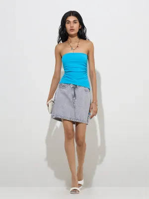 Nuon Grey Faded Mid-Rise Denim Skirt