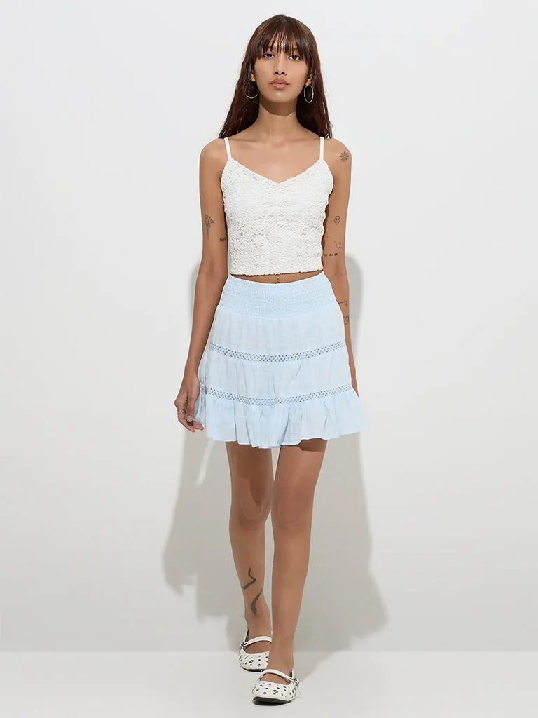 Nuon Light Blue High-Rise Cotton Tiered Skirt