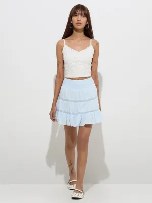 Nuon Light Blue High-Rise Cotton Tiered Skirt