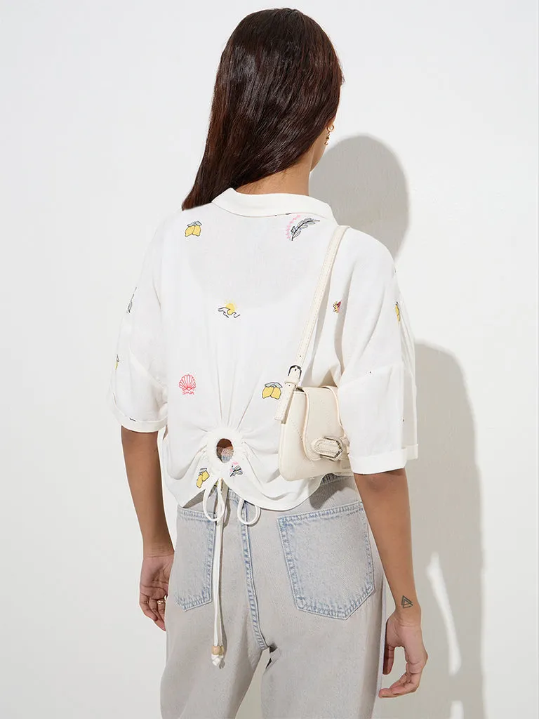 Nuon Off-White Printed Linen-Blend Shirt