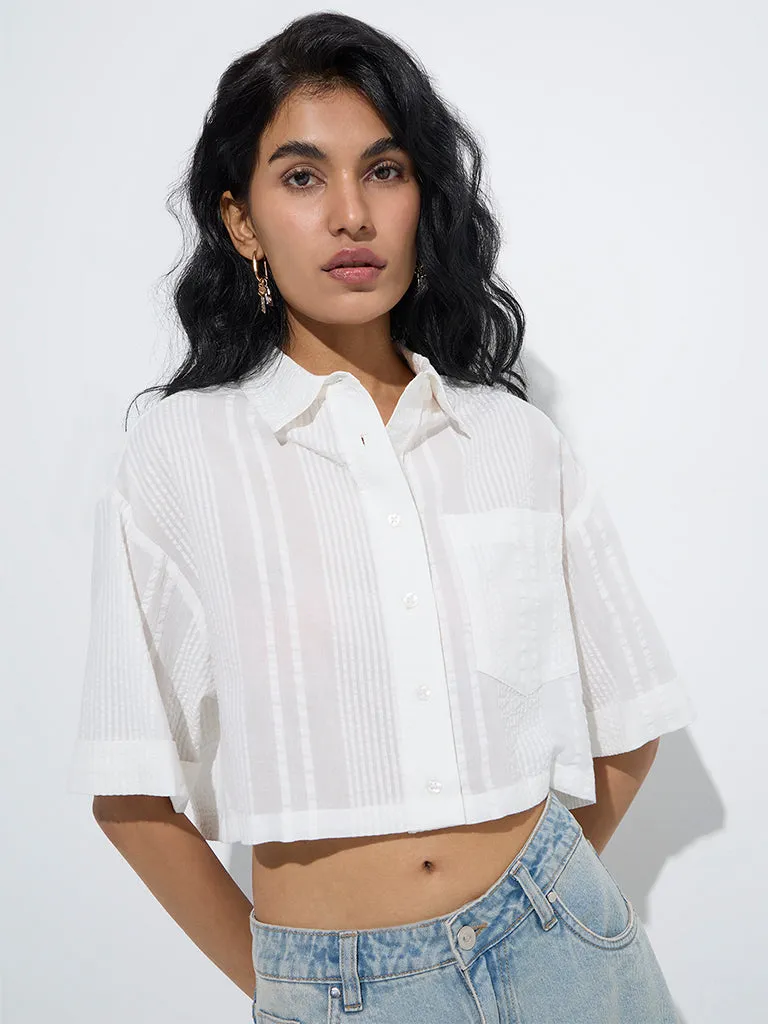 Nuon White Seersucker Cotton Shirt