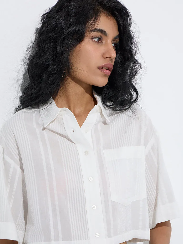 Nuon White Seersucker Cotton Shirt