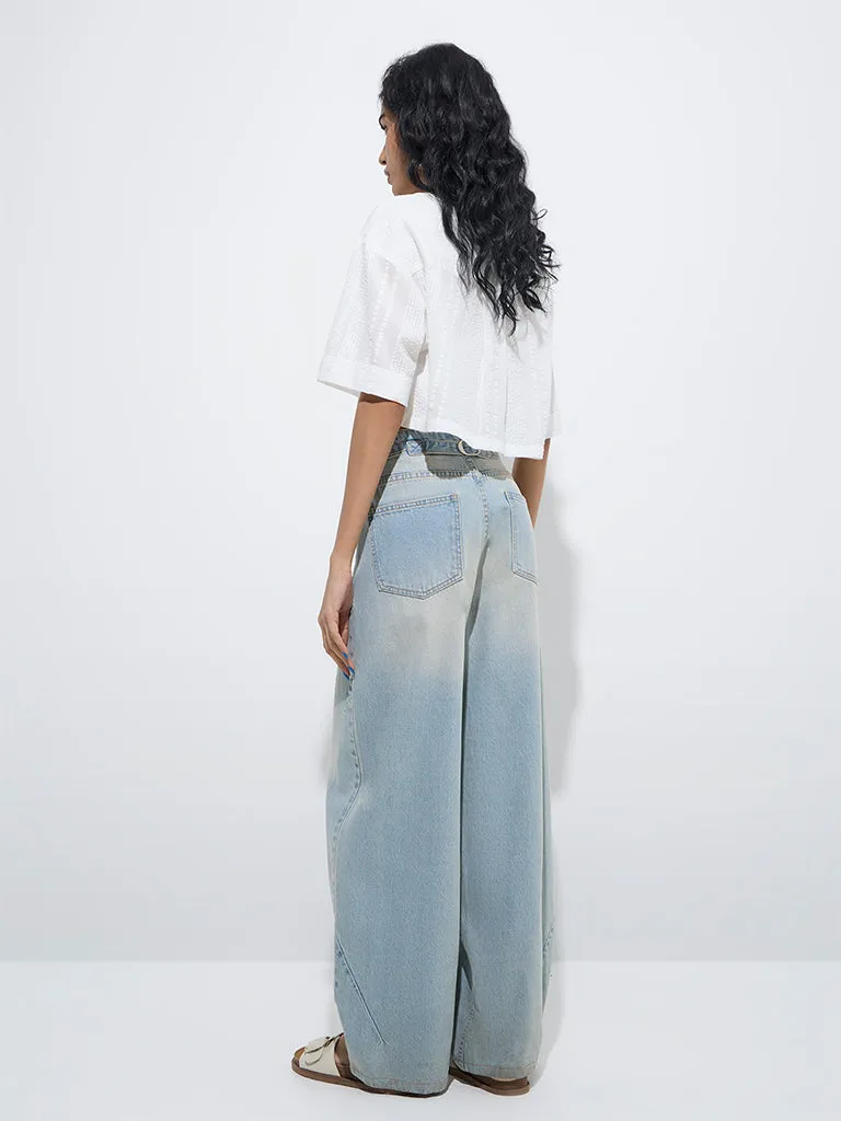 Nuon White Seersucker Cotton Shirt