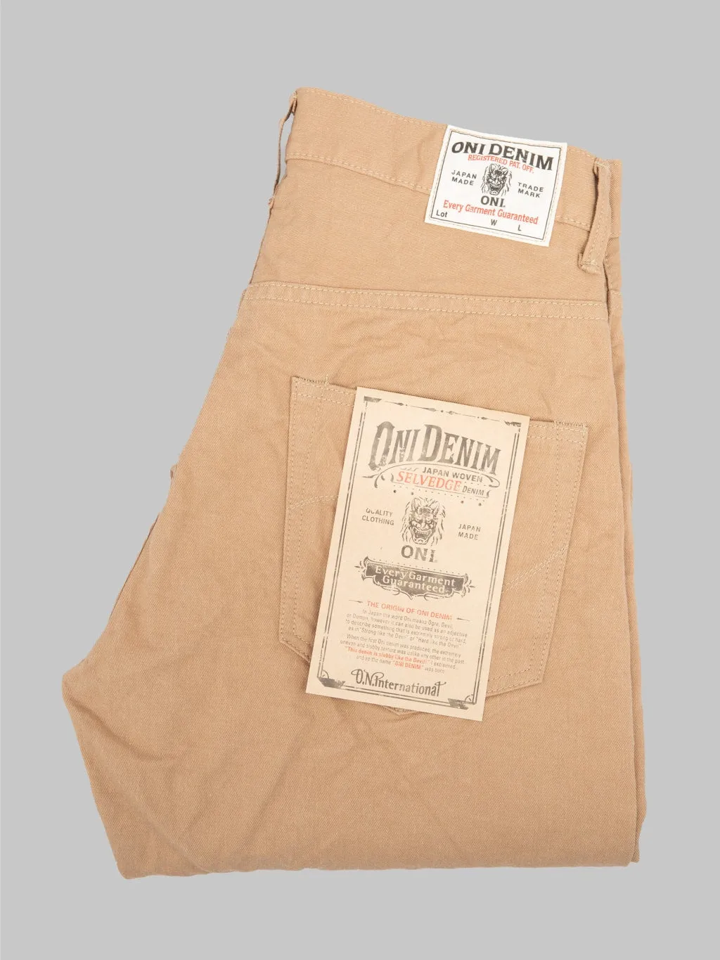 ONI Denim 022-SCKB 9.5oz Khaki Beige Selvedge Chino Relax Straight
