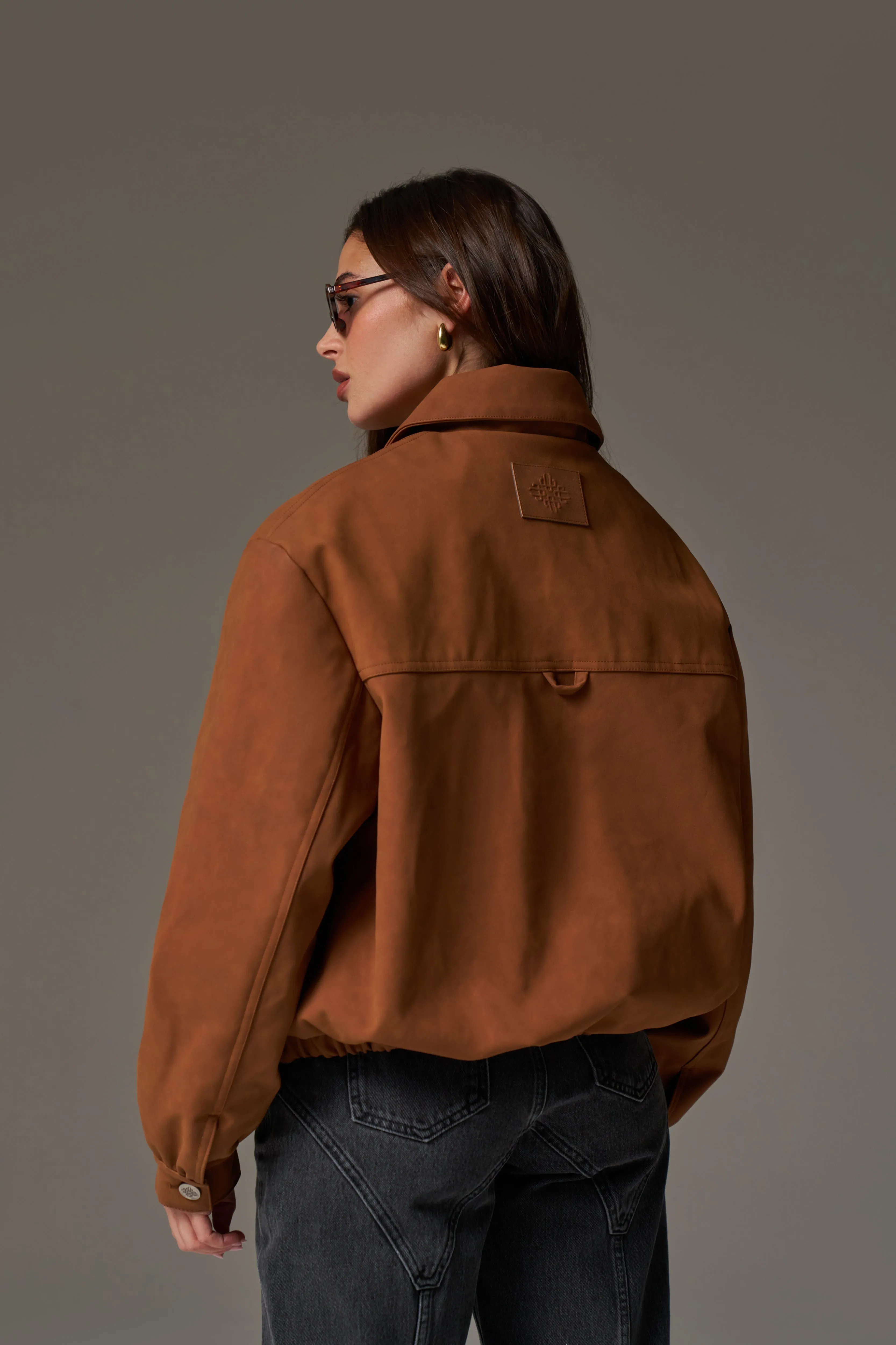 OVERSIZED FAUX SUEDE WESTERN JACKET - TAN