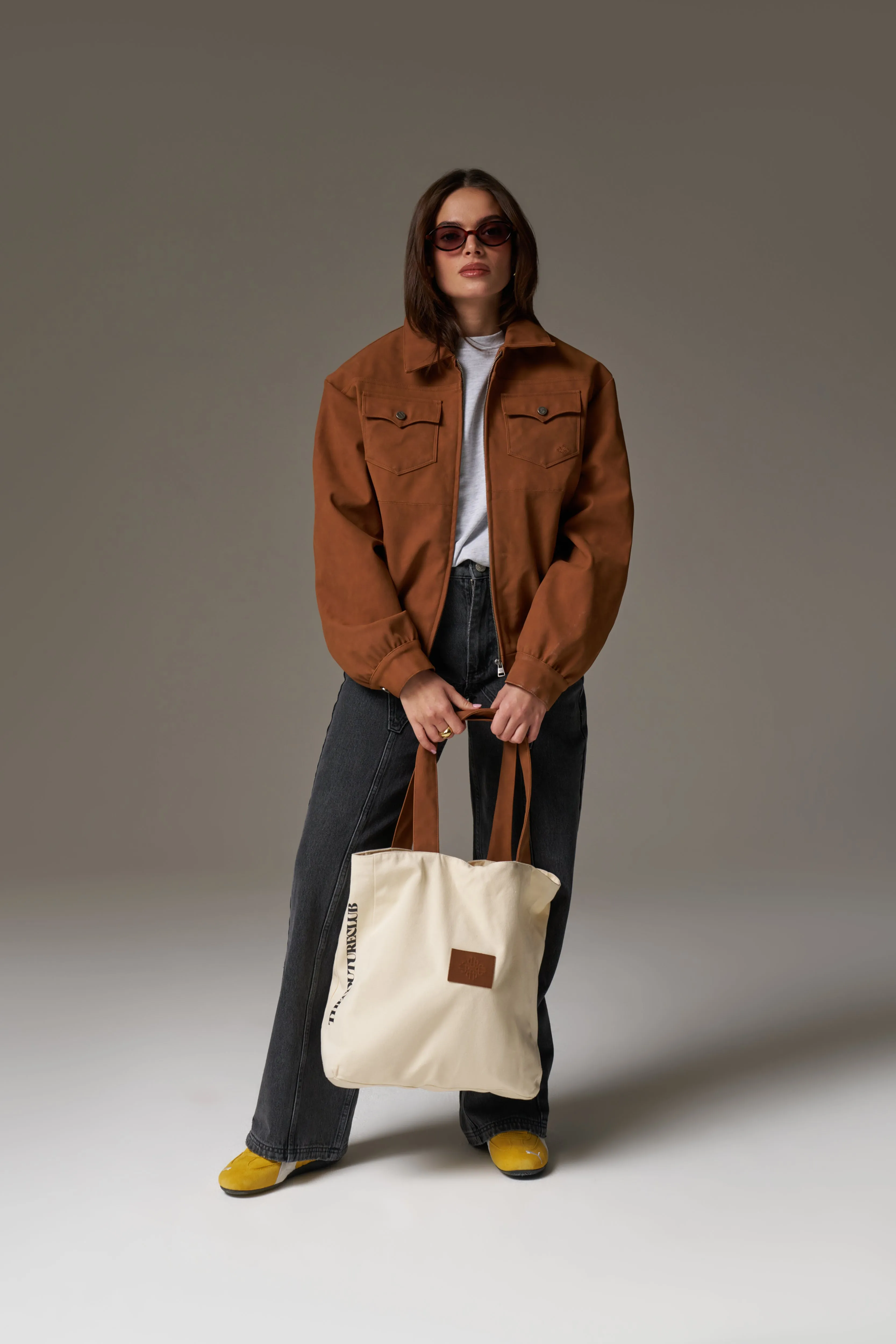 OVERSIZED FAUX SUEDE WESTERN JACKET - TAN