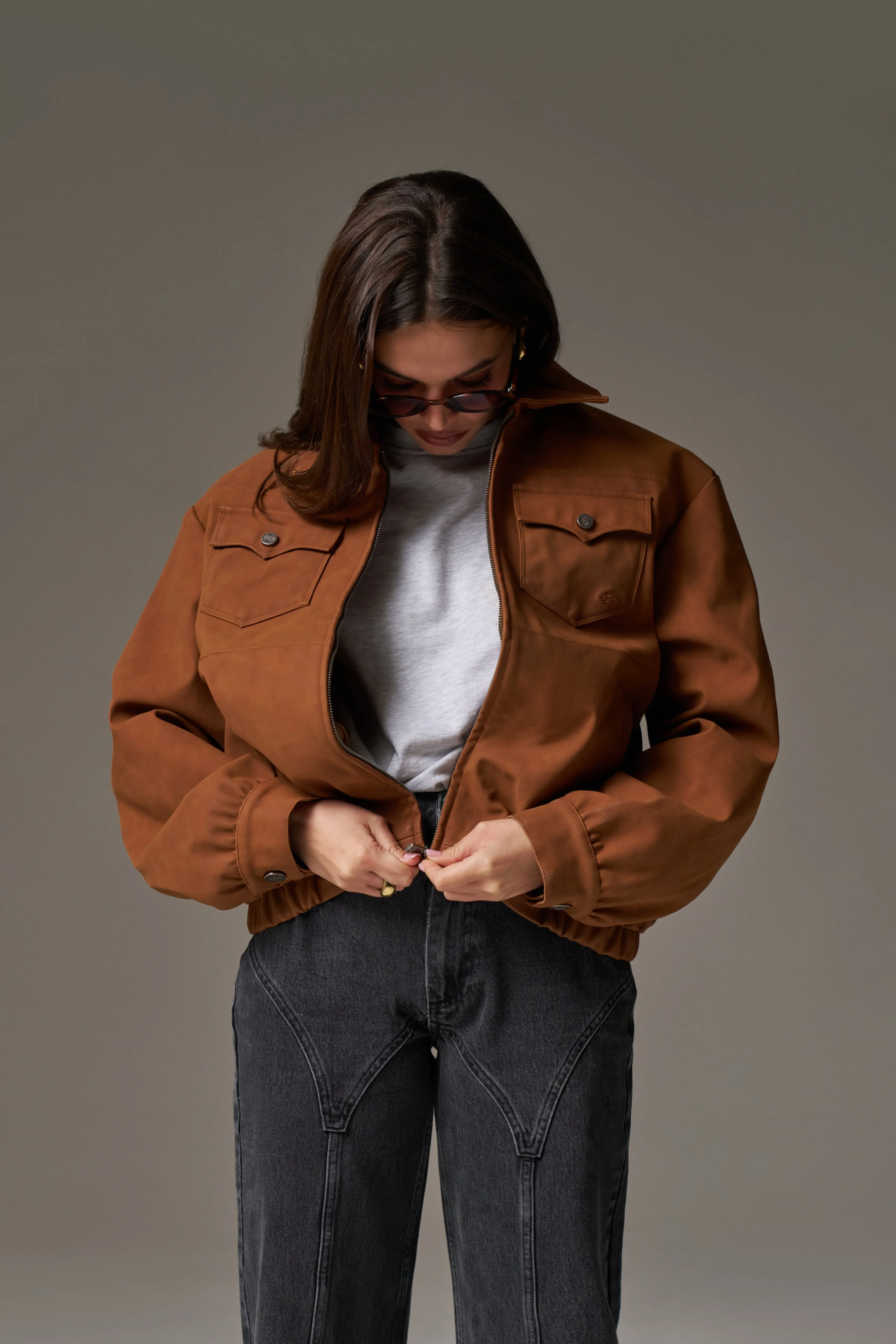 OVERSIZED FAUX SUEDE WESTERN JACKET - TAN
