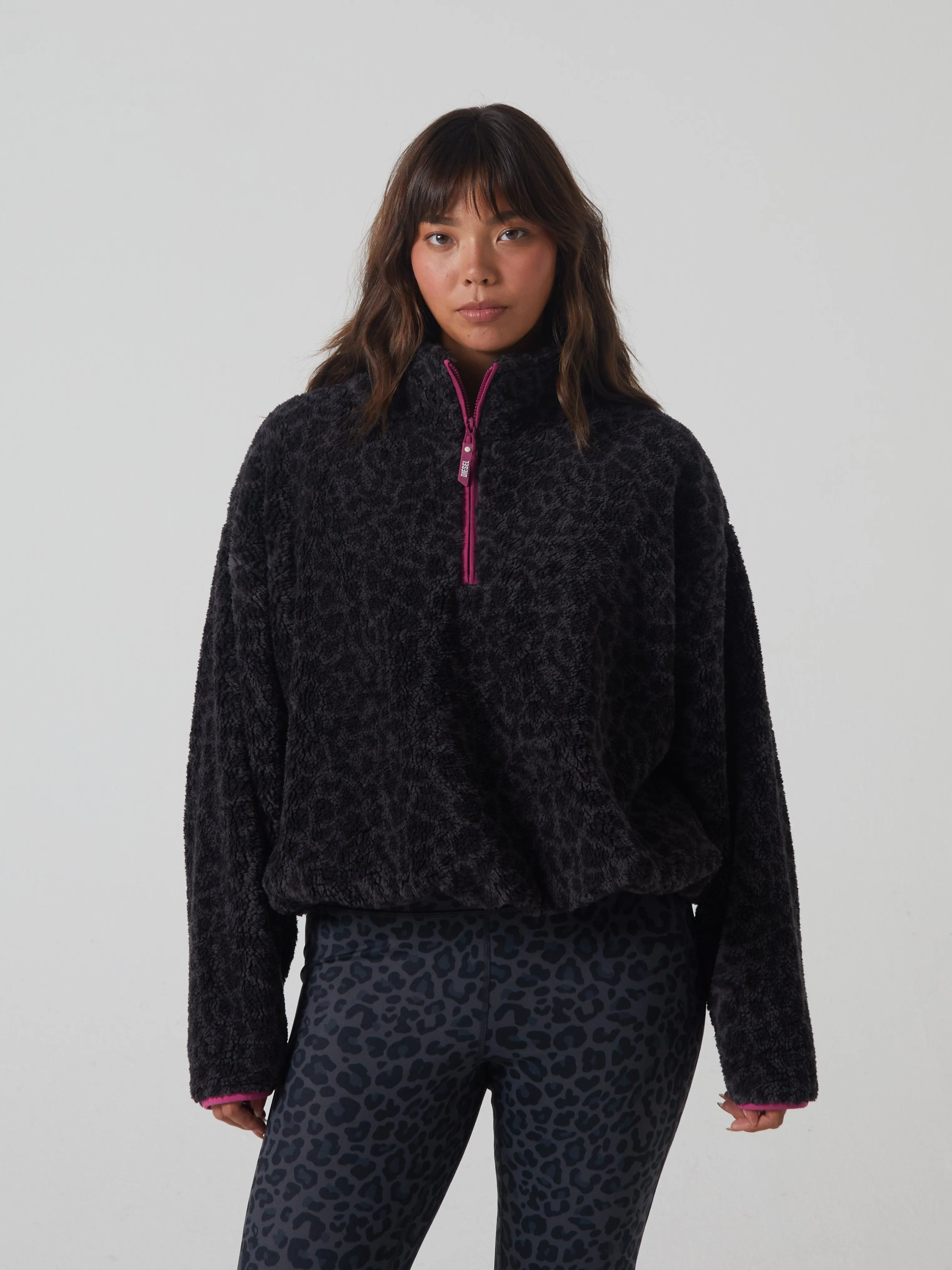 Penny Fleece Half Zip Leopard Print