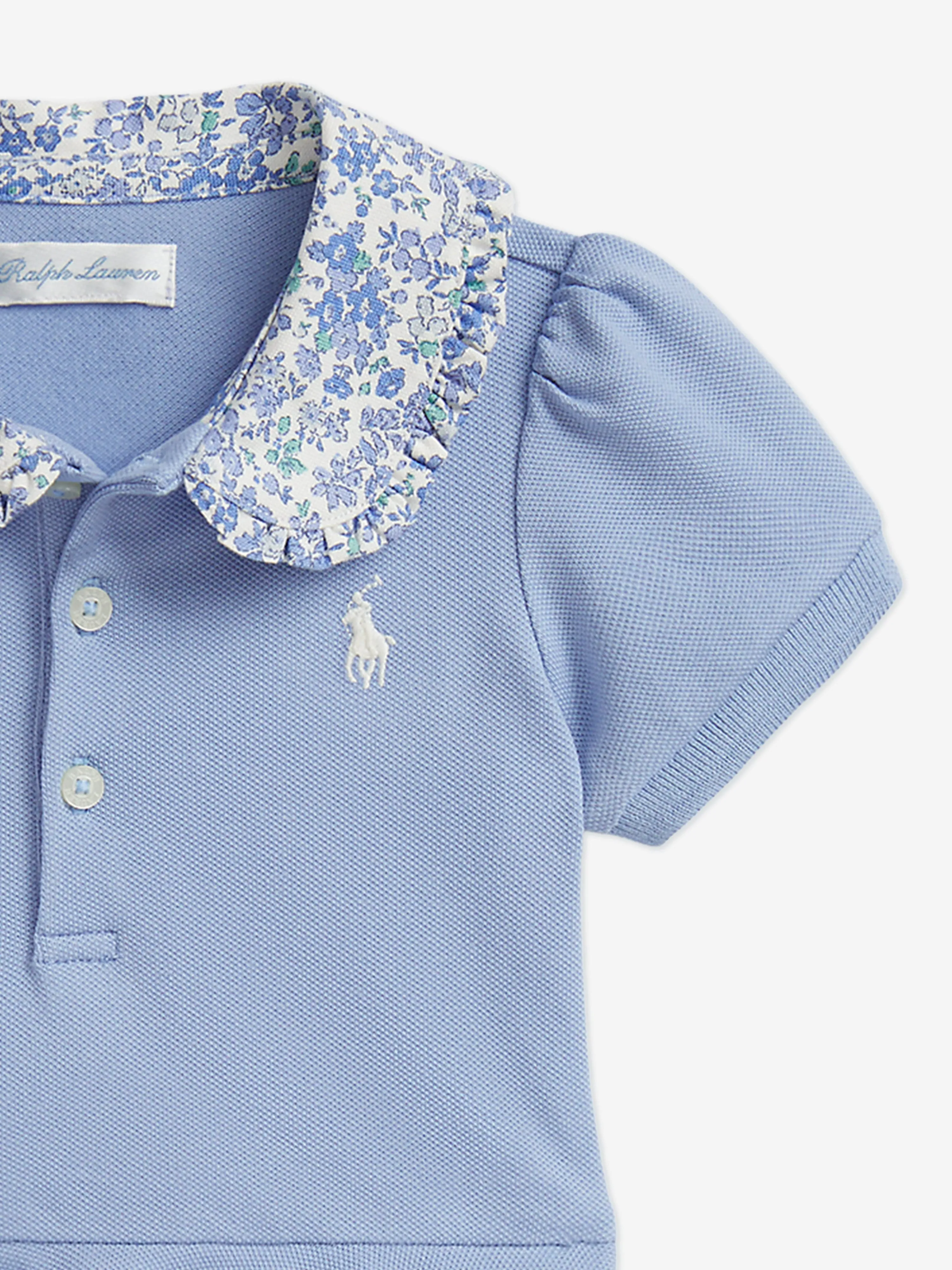 Ralph Lauren Baby Girls Peplum Bubble Romper in Blue