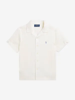 Ralph Lauren Boys Linen Logo Shirt in White