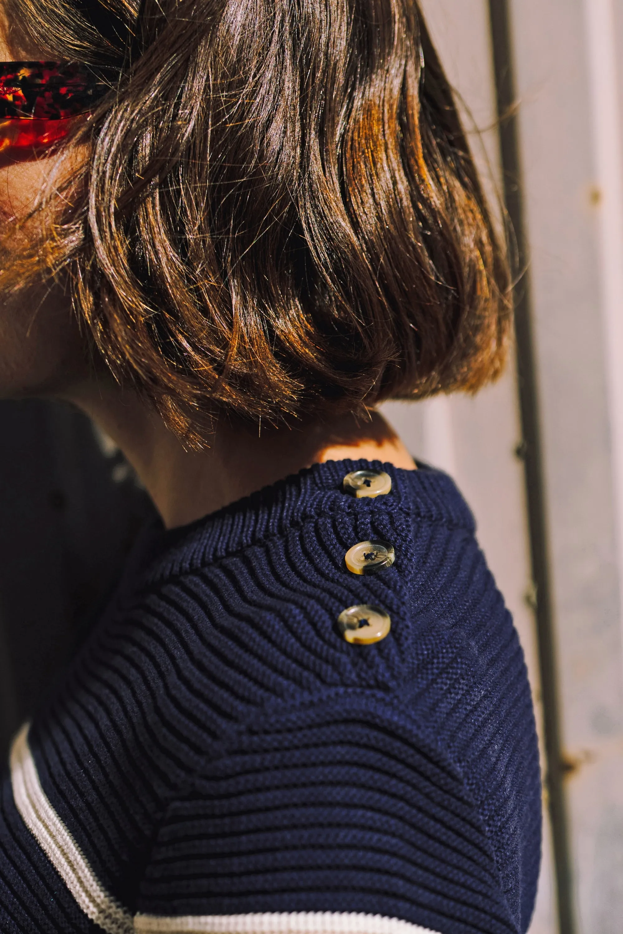 Rebecca Jumper - Navy/Off-White. Classic Stripe Rainbow Cuffs