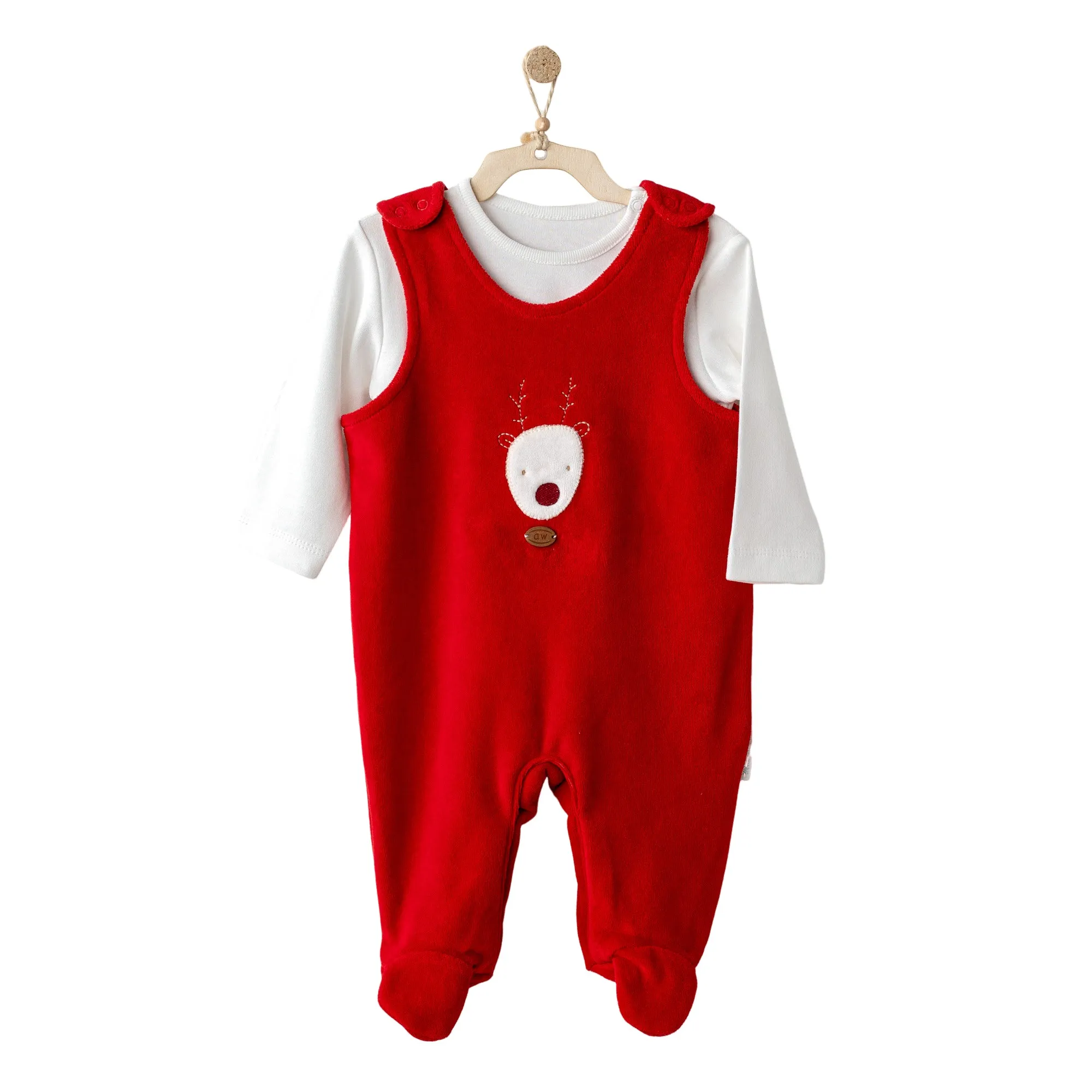 Red Holiday Reindeer Velvet Babygrow