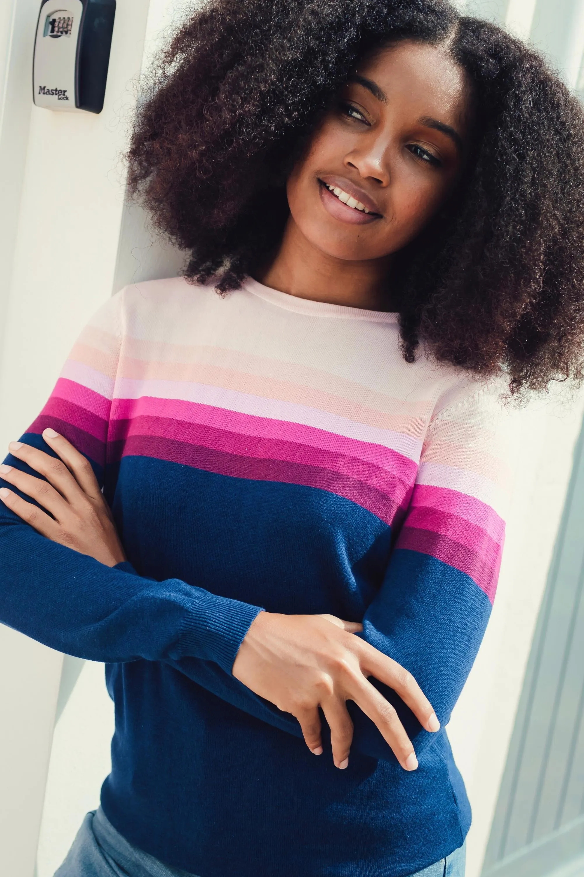 Rita Jumper - Navy. Pink Gradient Stripes