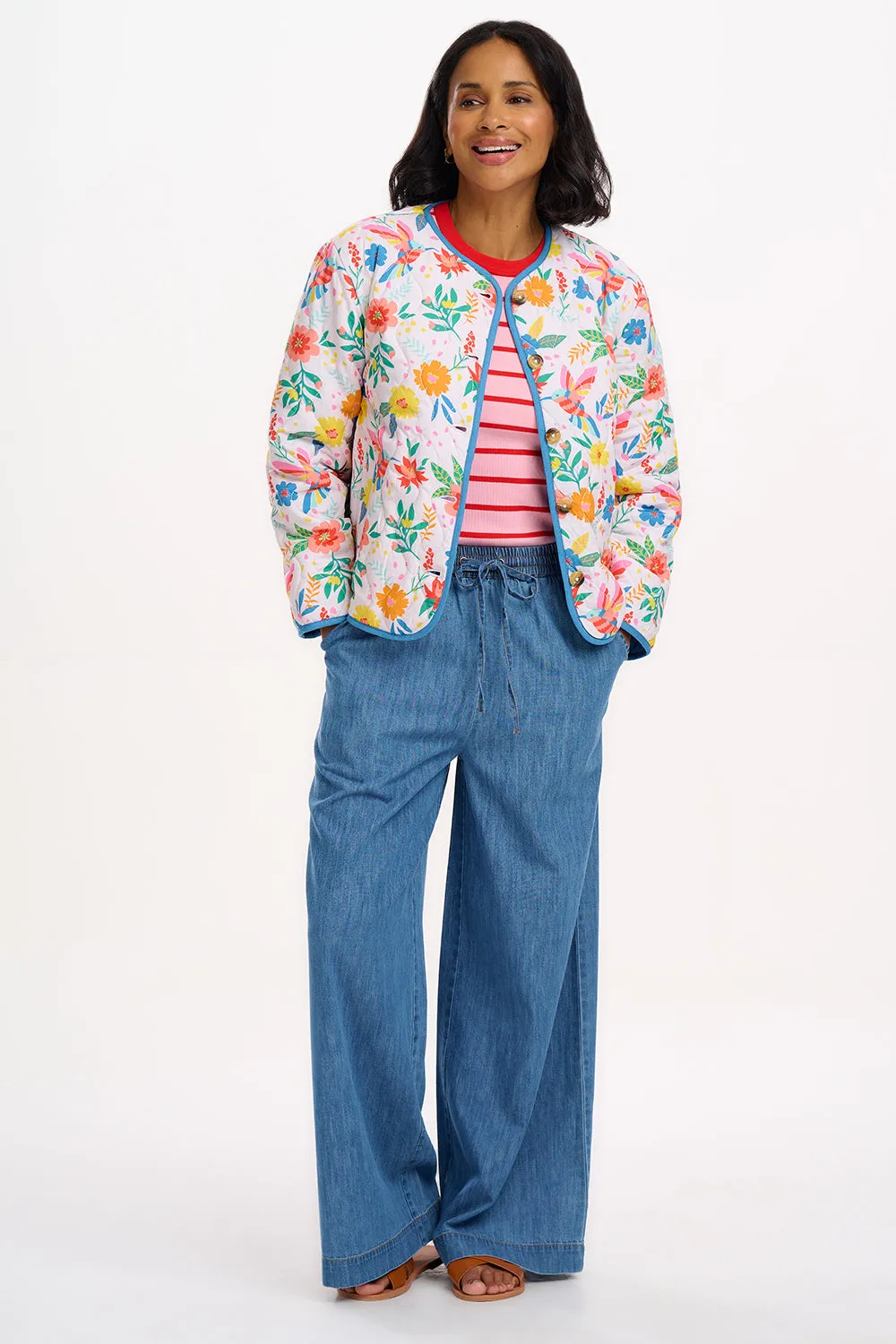 Rocco Quilted Jacket - Off-White. Tropical Hummingbird