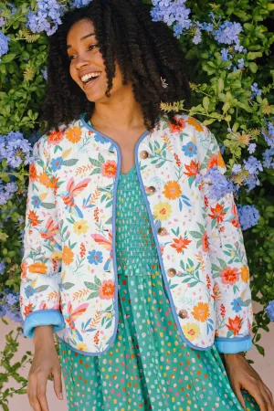 Rocco Quilted Jacket - Off-White. Tropical Hummingbird