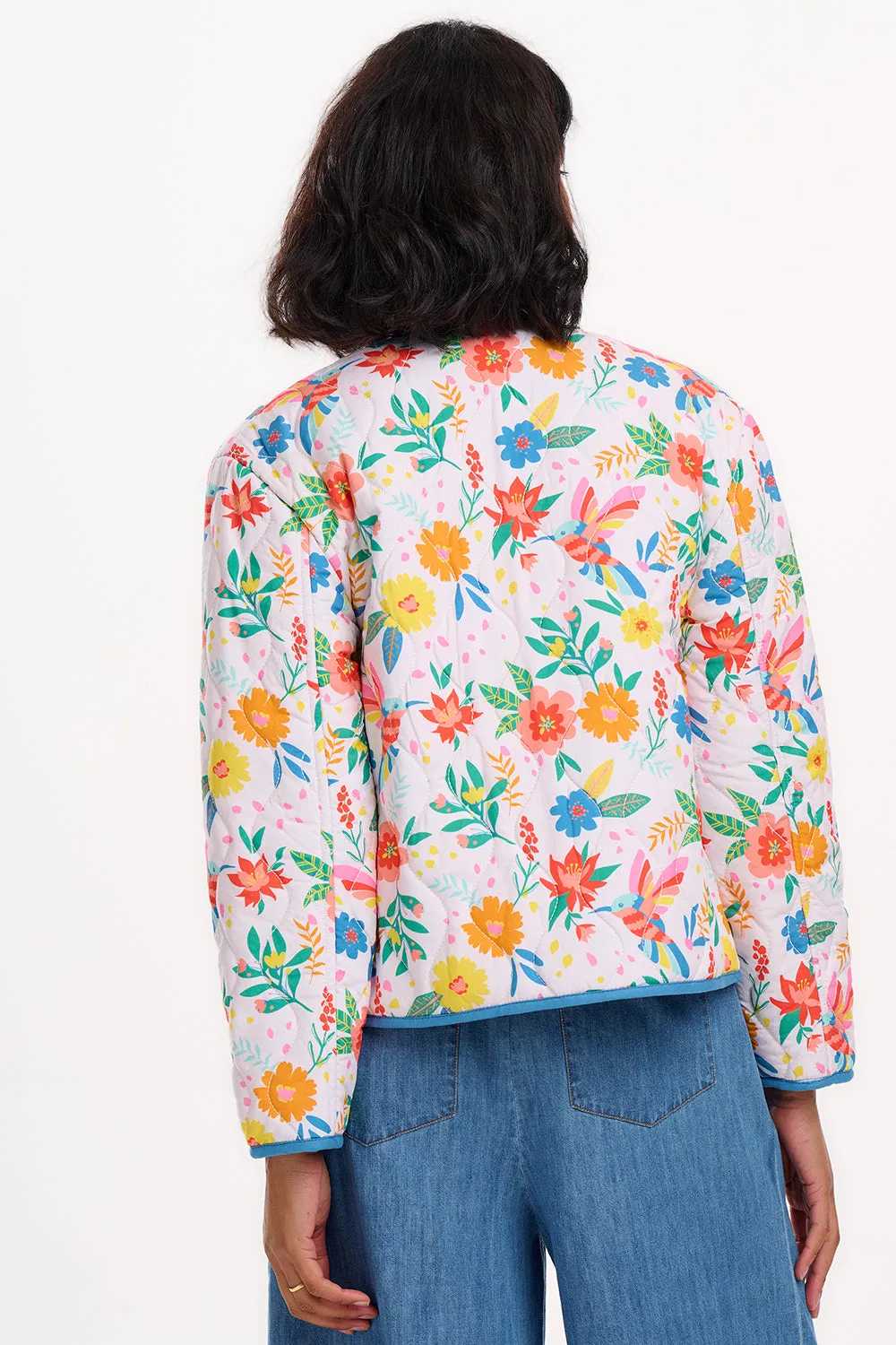 Rocco Quilted Jacket - Off-White. Tropical Hummingbird