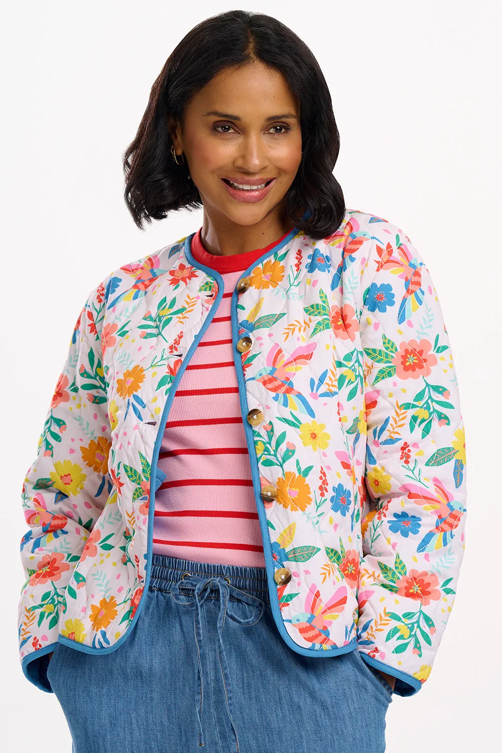 Rocco Quilted Jacket - Off-White. Tropical Hummingbird