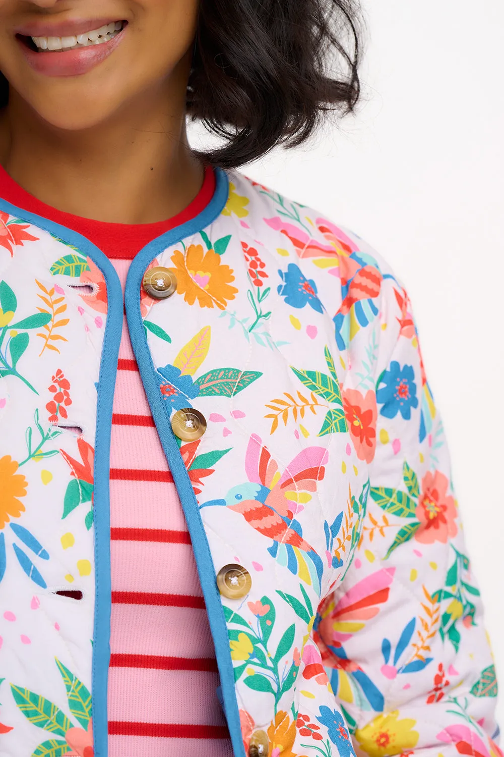 Rocco Quilted Jacket - Off-White. Tropical Hummingbird