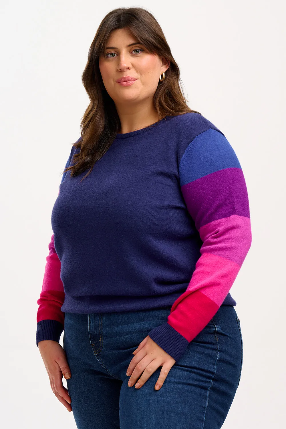 Stacey Jumper - Navy. Colour Block Sleeve