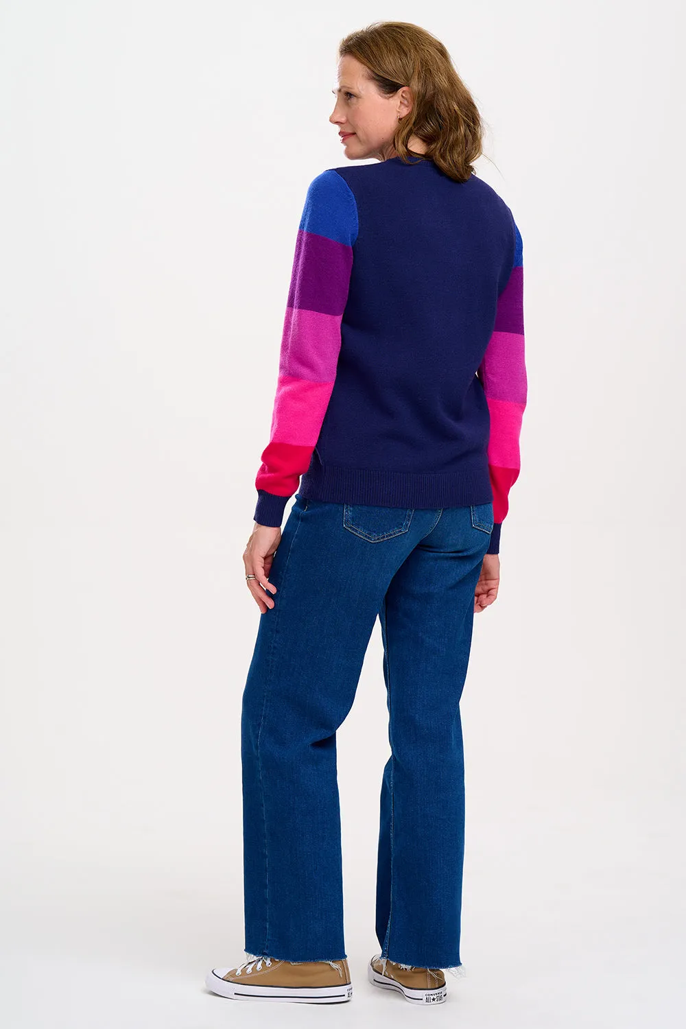 Stacey Jumper - Navy. Colour Block Sleeve