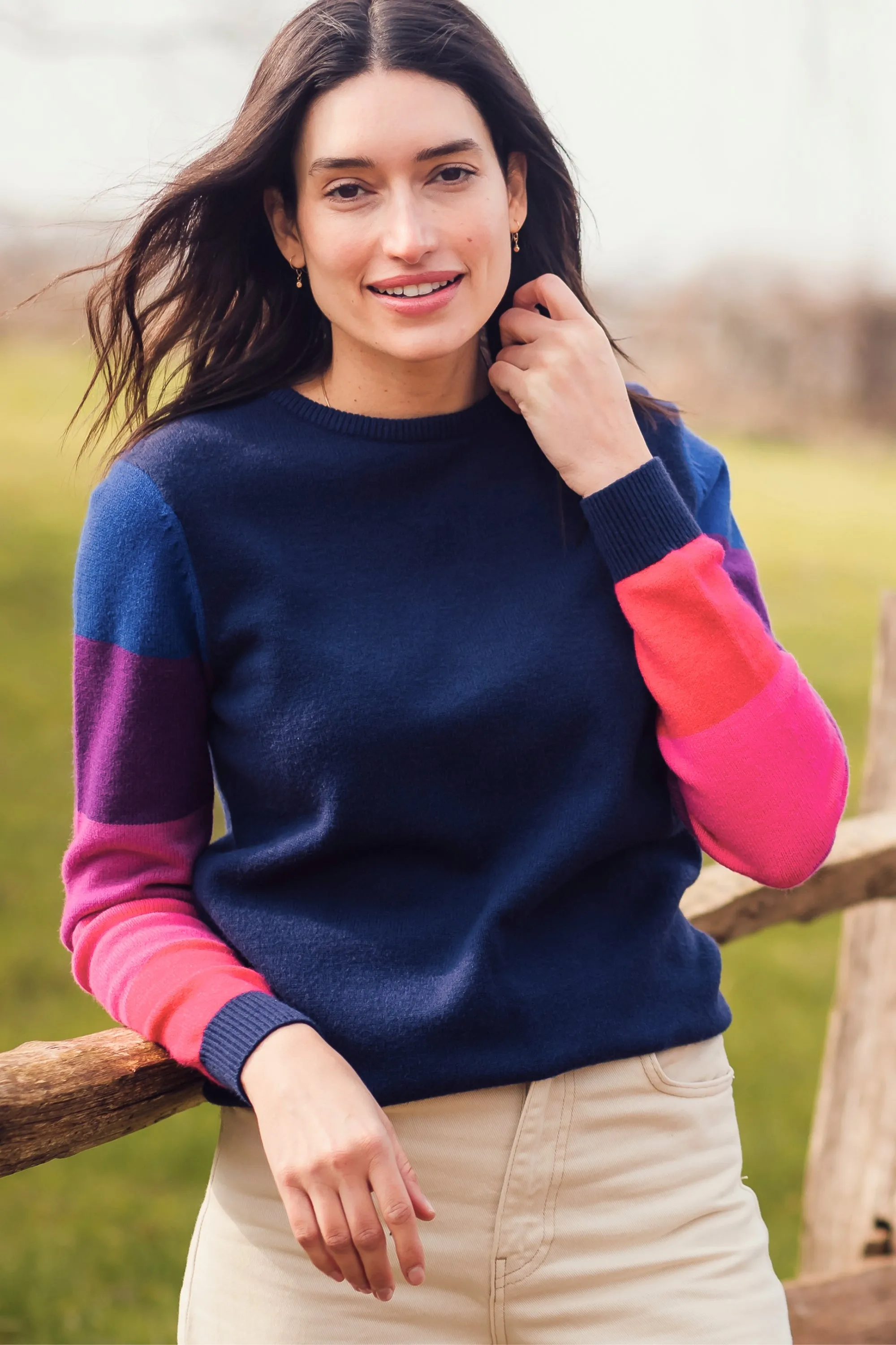 Stacey Jumper - Navy. Colour Block Sleeve