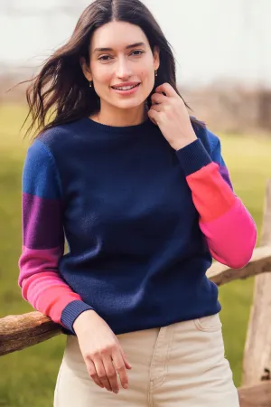 Stacey Jumper - Navy. Colour Block Sleeve
