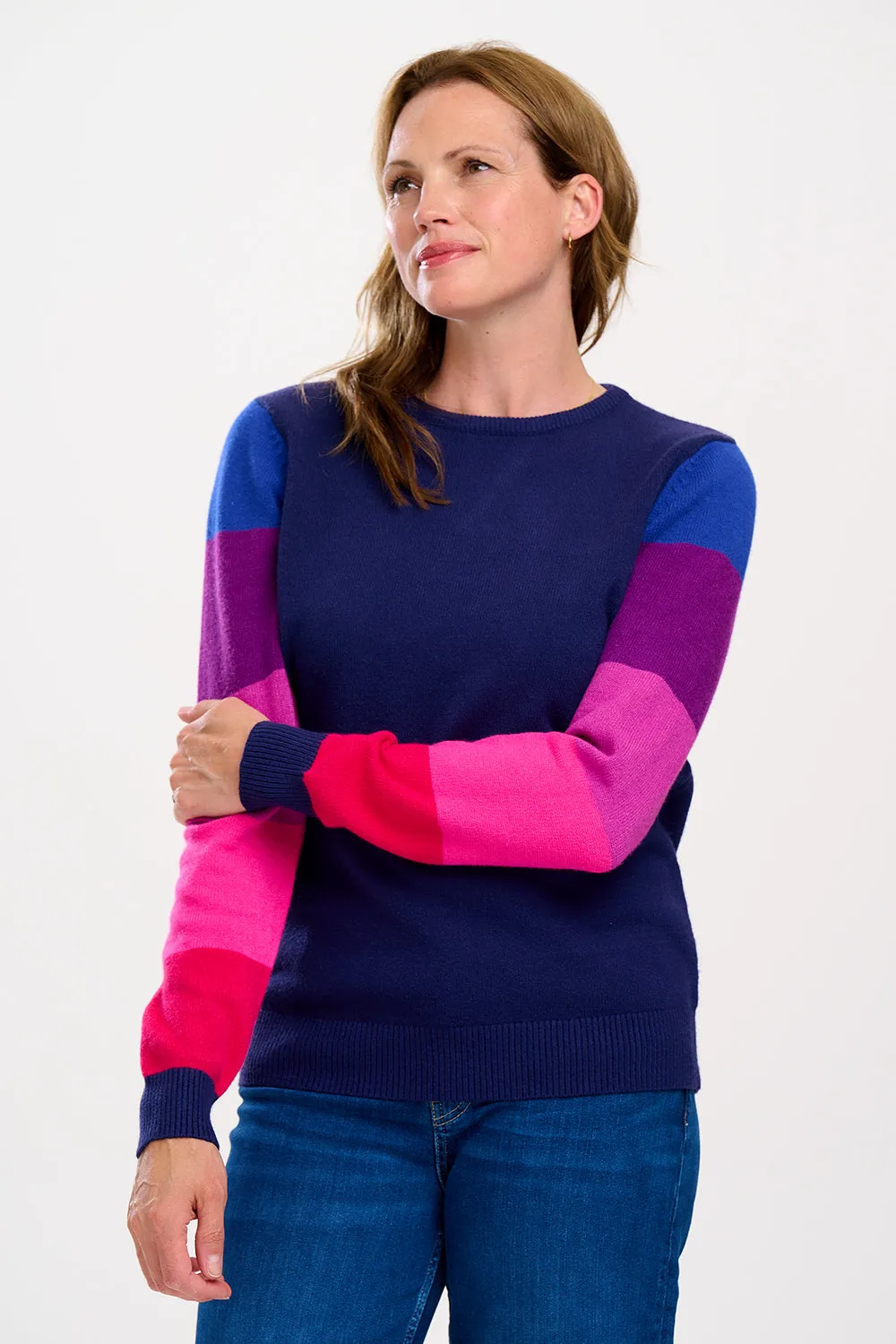 Stacey Jumper - Navy. Colour Block Sleeve
