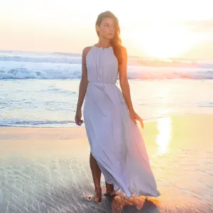 STREAM LONG HALTER DRESS - Rayon Fujette Crepe | Light Grey Greige
