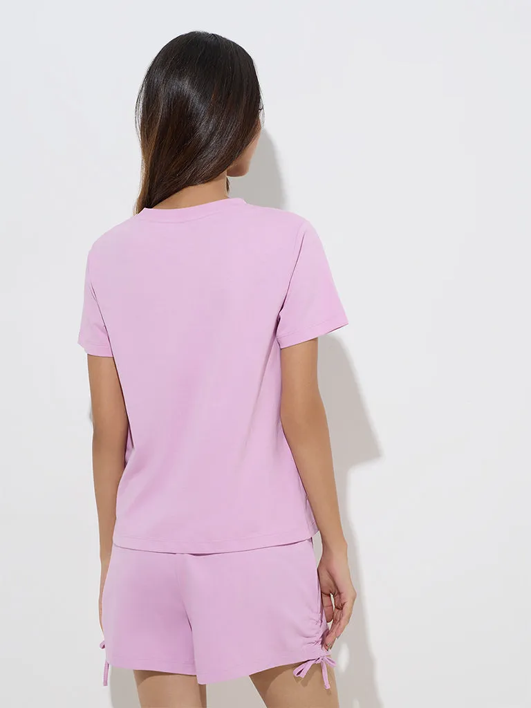 Studiofit Pink Text Design Cotton T-Shirt