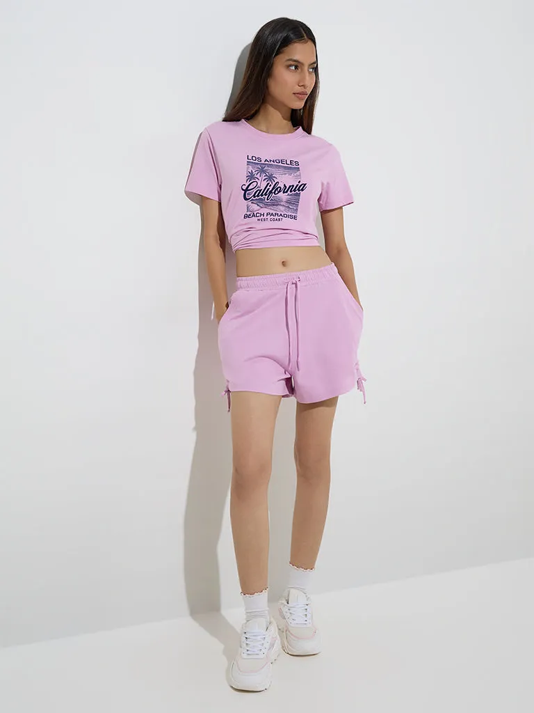 Studiofit Pink Text Design Cotton T-Shirt