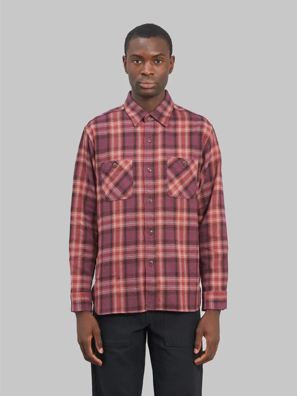 Sugar Cane Twill Check Flannel Shirt Red