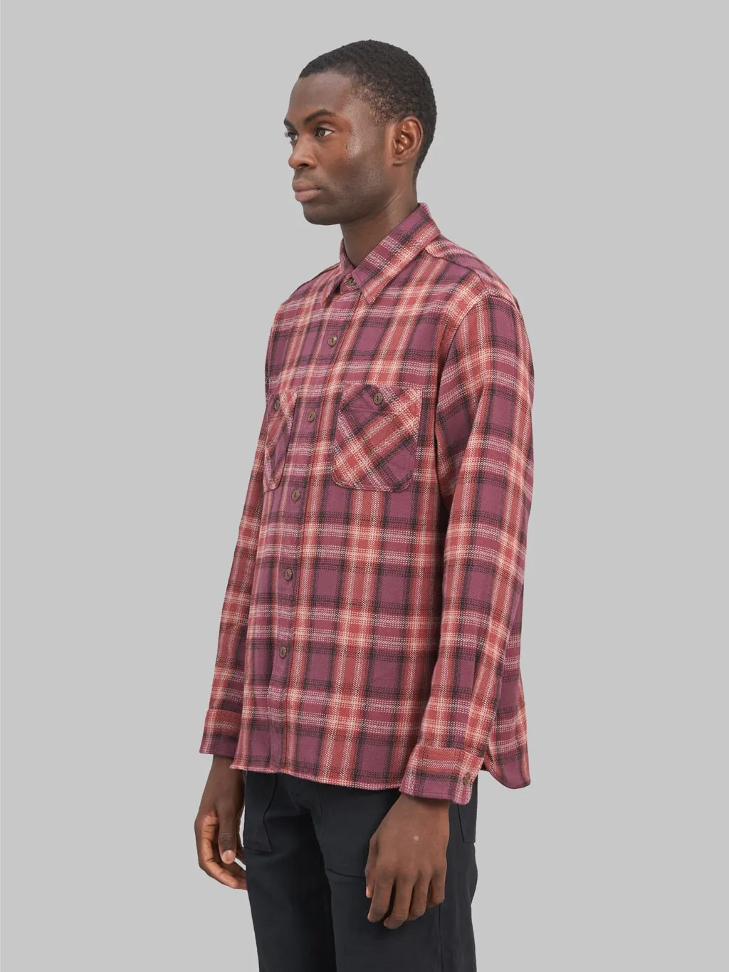 Sugar Cane Twill Check Flannel Shirt Red