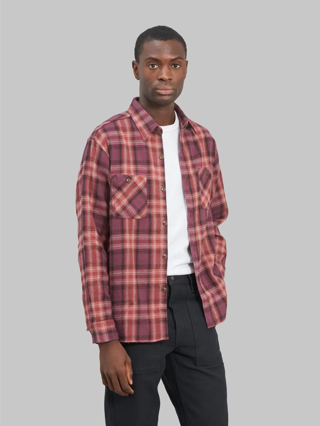 Sugar Cane Twill Check Flannel Shirt Red